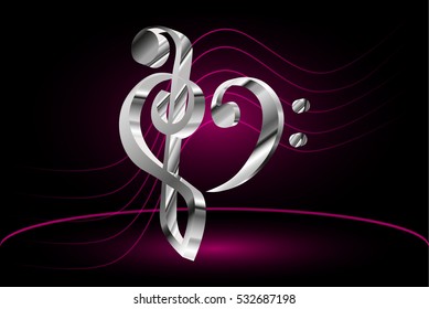 Heart - violin and bass clef, Music note stave and heart violin and bass clef,