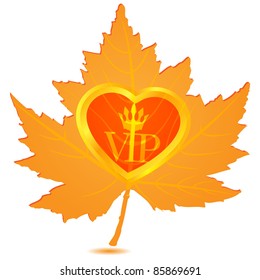 Heart VIP on the background of yellow leaf.Vector