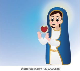 The Heart of Virgin Mary. Religious cartoon of Virgin Mary, mother of Jesus Christ. Vector illustration. Holidays of the Orthodox and Catholic Church