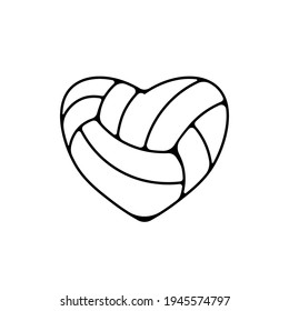 Heart volleyball ball outline icon. Clipart image isolated on white background