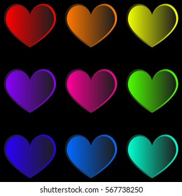Heart volume with shadow. Heart of the buttons in all colors.