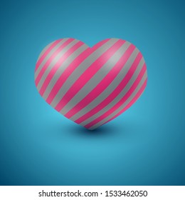 Heart volumetric shape on a blue background. Valentine's day card with space for text. Romantic illustration for Valentine's day.