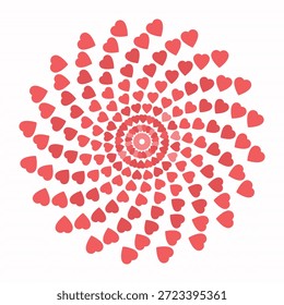 Coração Vortex Padrão de Espiral Vibrante de Colorido Rosa e Corações Vermelhos, Sonhador Valentine Espiral Mandala Design