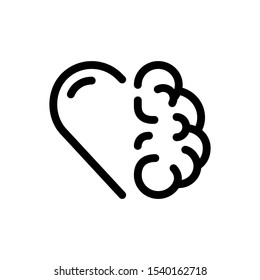 Heart vs brain black line icon. Abstract creative concept. Sign work as team. Conflict between emotions and rational thinking. Pictogram for web, mobile app. UI/UX design element. Editable stroke. 