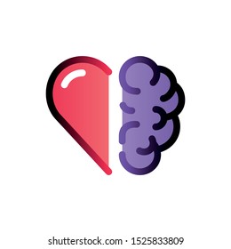 Heart vs brain color line icon. Abstract creative concept. Sign work as team. Conflict between emotions and rational thinking. Pictogram for web, mobile app. UI/UX design element. Editable stroke. 