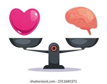 Heart vs brain mind health care emotion concept. Vector design graphic illustration