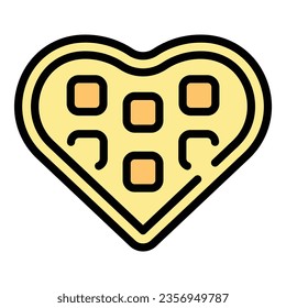 Vector de contorno del icono de la barra de corazón. Waffle belga. Color de pastel de pastelería plano