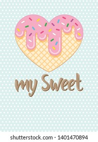 Heart. Waffle. Illustration. Stock vector.