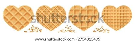 Heart waffle pancake cracker, brunch crepe stroopwafel icon. Wafer emoji croffle and christmas graham cream, pattern dutch stick. Cookie mint honey of vector logo waffel, haert syrup cake Stock photo © 