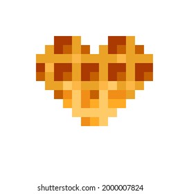 Heart waffle pixel art. Waffle pixel image with heart shape. Vector illustration. Valentine's Day. Honey Glazed Waffles.