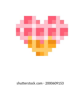 Heart waffle pixel art. Waffle pixel art with heart shape. Vector illustration. Valentine's Day. Strawberry Glazed Waffles.