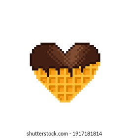 Heart waffle pixel art. Vector illustration. Valentine's Day.