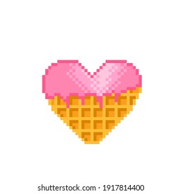 Heart waffle pixel art. Vector illustration. Valentine's Day.