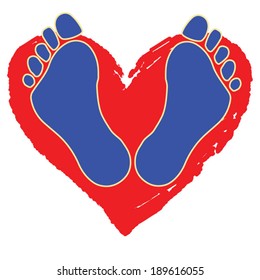 Heart Walk Two Blue Feet In Front Of A Stylized Red Heart Sketch