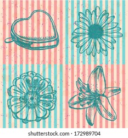 Heart wallet, vector sketch background 