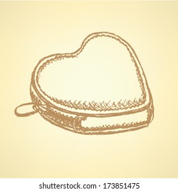 Heart wallet, vector sketch background 