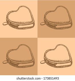 Heart wallet, vector sketch background 