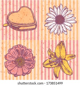 Heart wallet, vector sketch background 