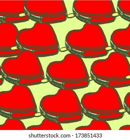 Heart wallet, vector sketch seamless pattern