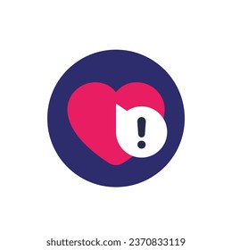 Icono de advertencia cardíaca, vector plano