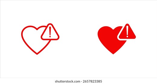 Herzwarnsymbol Ein Vektorherzsymbol mit einem Warndreieck. Kann für medizinische Notfälle, Gesundheitsrisiken, Herzschmerzen oder Liebesgefahren verwendet werden. Perfekt für UI UX.