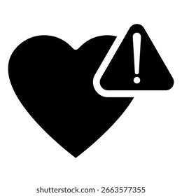 Ícone de aviso de coração Um símbolo de coração vetorial com um triângulo de aviso. Pode ser usado para emergências médicas, riscos à saúde, desgosto cardíaco ou perigos amorosos. Perfeito para UI UX.
