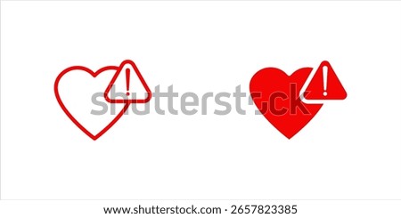 Heart Warning Icon A vector heart symbol with a warning triangle. Can be used for medical emergencies, health risks, heartbreak, or love dangers. Perfect for UI UX.