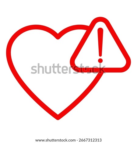 Heart Warning Icon A vector heart symbol with a warning triangle. Can be used for medical emergencies, health risks, heartbreak, or love dangers. Perfect for UI UX.