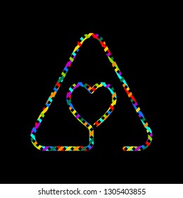 Heart in warning triangle. Linear icon with thin outline. One line style