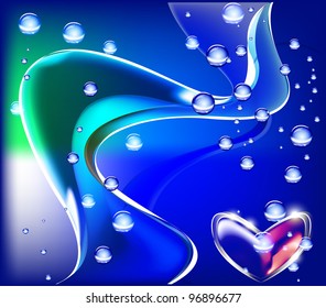 Heart. Water, Bubbles, the Rain. Vector Background for the text. EPS 10. Vector