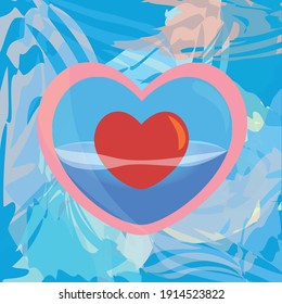 heart in water drawing on a blue background vector