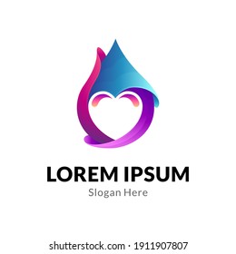 Logo für Wassertropfen von Herzen, Love-Wasserlogo mit Farbverlauf-Farben