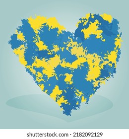 heart from watercolor stains in yellow and blue color. ukrainian background vector illustration.