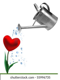 Heart and watering can. All elements and textures are individual objects. Vector illustration scale to any size.