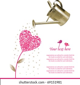 Heart and watering can. All elements and textures are individual objects. Vector illustration scale to any size.