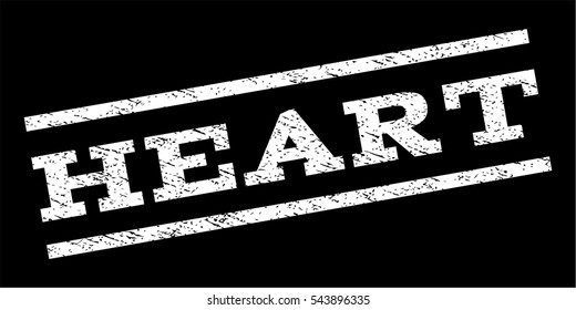 Heart watermark stamp. Text caption between parallel lines with grunge design style. Rubber seal stamp with unclean texture. Vector white color ink imprint on a black background.