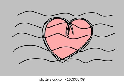 Heart and wave in the abstract formation. This heart have grey background. There are one heart with five waves in the front of the hearts.