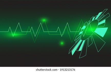 Heart wave with green hi tech abstract background, digital and computer graphic light design, science and hospital use