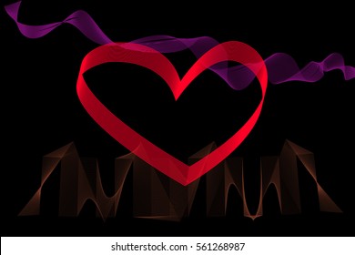 heart  and wave line wavy concept valentines day on black background vector illustration with  Eps10.