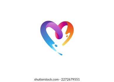 heart wave logo vector with splash effect in colorful design