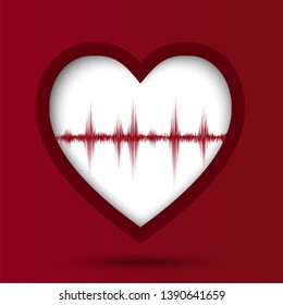 Heart wave and red background with vector design