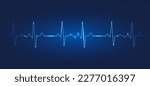 Heart wave technology background Shows the rhythm of the heart that is pumping. dark blue background with a grid