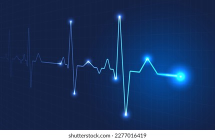 Heart wave technology background Shows the rhythm of the heart that is pumping. dark blue background with a grid