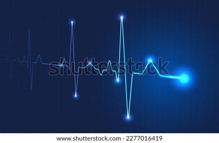 Heart wave technology background Shows the rhythm of the heart that is pumping. dark blue background with a grid
