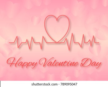 Heart wave with Valentine letters on pink with transparent heart background - vector illustration