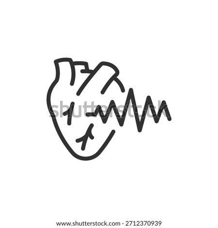 Heart with waveform lines, linear icon. Rapid heartbeat and rhythm irregularity. Line with editable stroke.