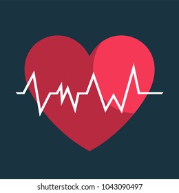 Heart wave,Heart red pulse icon,check cardiology on black background
