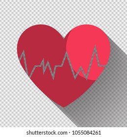 Heart wave,Heart red pulse icon,check cardiology on black background