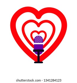 Heart waves around old style microphone
