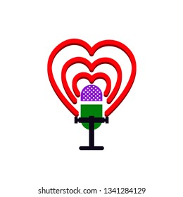 Heart waves around old style microphone